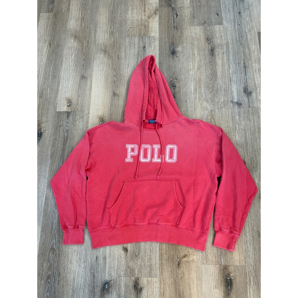 Polo Ralph Lauren Split Neck Preppy Hoodie L Red Logo Cotton Collegiate Classic
